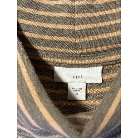 J.Jill Seamed Mock-Neck Top Gray Tan Striped Womens Medium Lagenlook Minimal - Picture 6 of 7